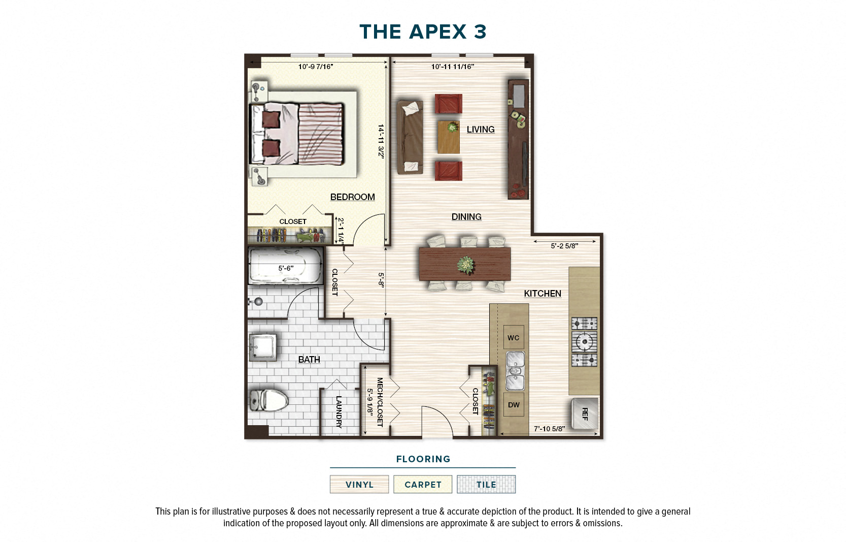 Floor plan for 1 bed, 1 bath, 757 sqft